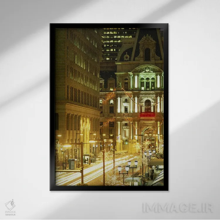 تابلو دکوراتیو Philadelphia, Pennsylvania, USA,ساختمان نورانی شبانه، س… اثر پانورامیک ایمجز - نمای قابدار مشکی