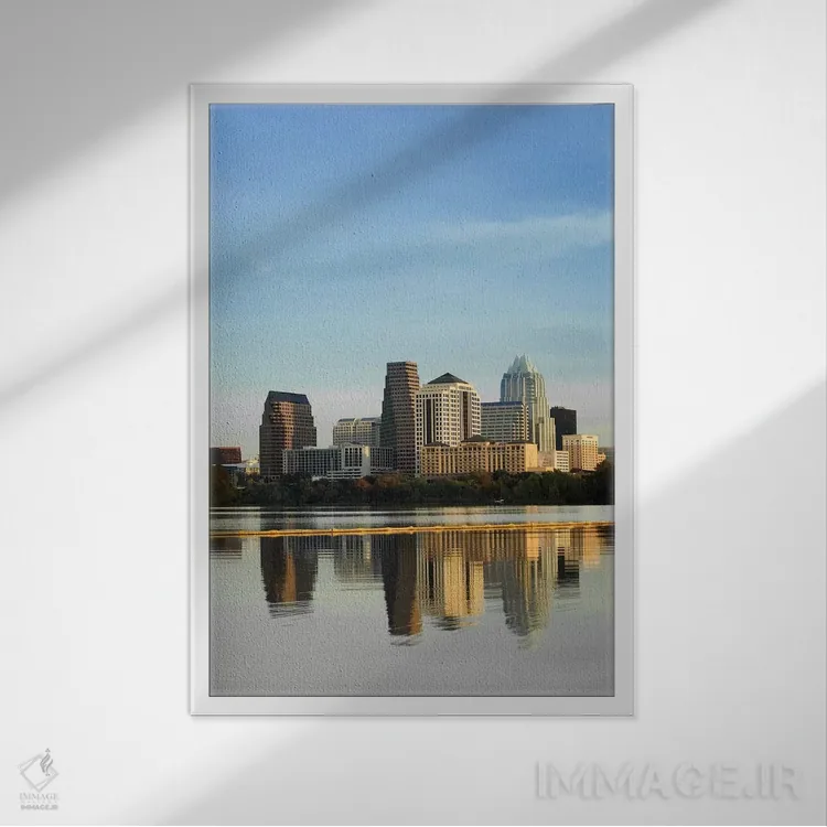 تابلو دکوراتیو Town Lake, Austin, Texas, USA #2,انعکاس ساختمان ها در آ… اثر پانورامیک ایمجز - نمای قابدار سفید