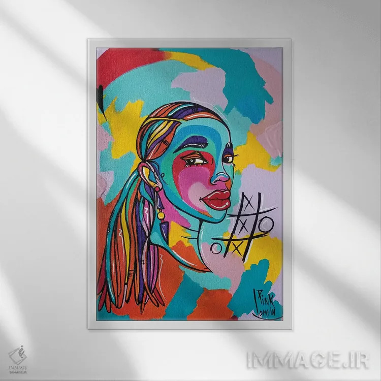 تابلو انتزاعی هیوستون اثر پینکلومین - نمای قابدار سفید