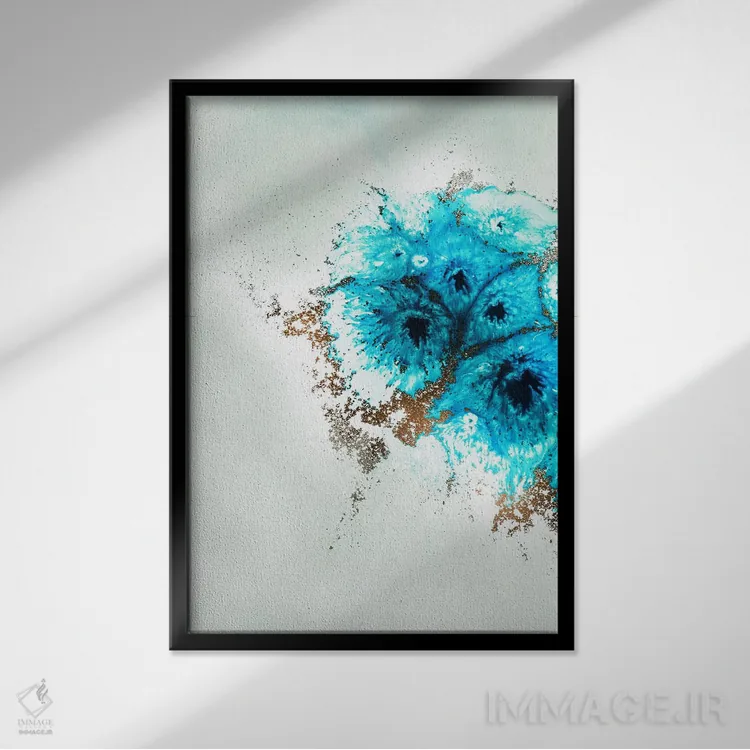 تابلو انتزاعی شفق آبی I اثر پترا مایکل دو فلاس - نمای قابدار مشکی