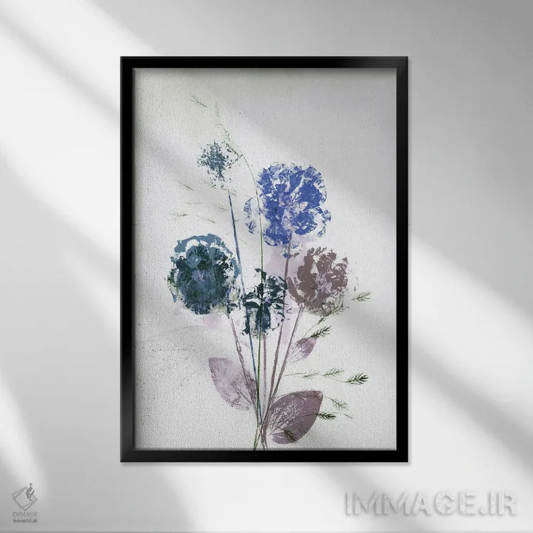 تابلو دکوراتیو دسته گل یک آبی اثر پرنیله فولکارلی - نمای قابدار مشکی