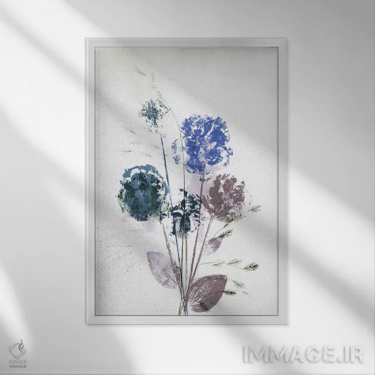 تابلو دکوراتیو دسته گل یک آبی اثر پرنیله فولکارلی - نمای قابدار سفید