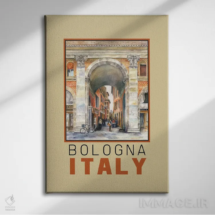 تابلو دکوراتیو Italy Arch Travel Poster,پوستر سفر طاق بولونیا ایتالیا اثر پائولا ناتان - نمای روبهرو روی دیوار