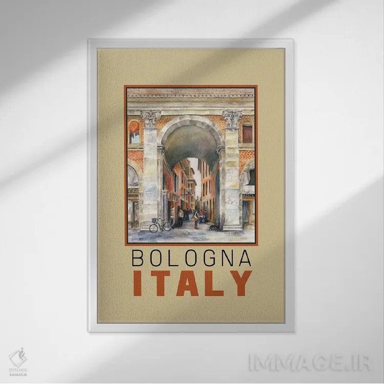 تابلو دکوراتیو Italy Arch Travel Poster,پوستر سفر طاق بولونیا ایتالیا اثر پائولا ناتان - نمای قابدار سفید