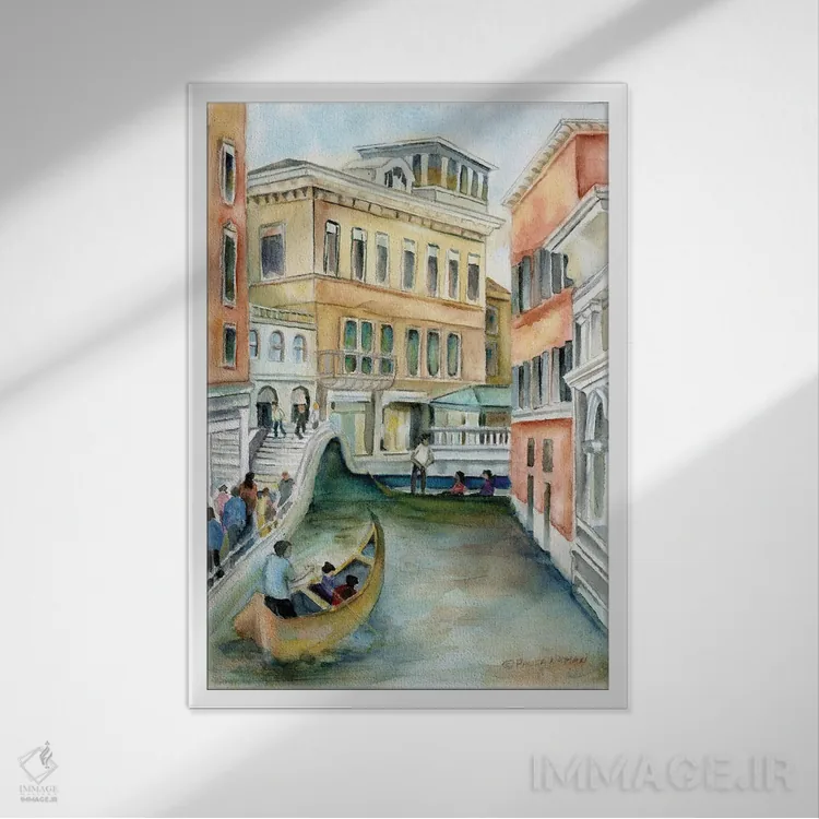 تابلو دکوراتیو Italy-Canal And Gondola,کانال و گوندولا در ونیز ایتالیا اثر پائولا ناتان - نمای قابدار سفید