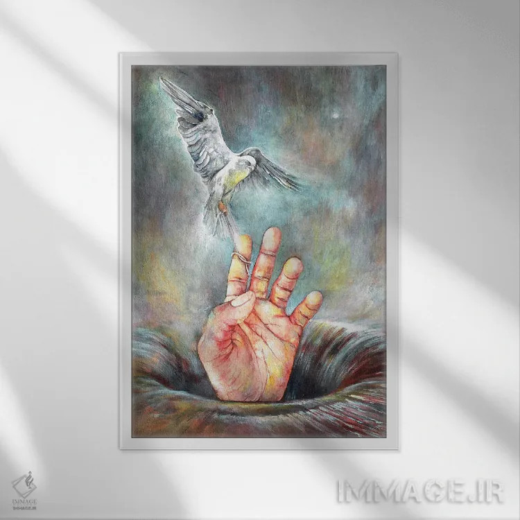 تابلو دکوراتیو تولد دوباره اثر پراید نیاشا - نمای قابدار سفید