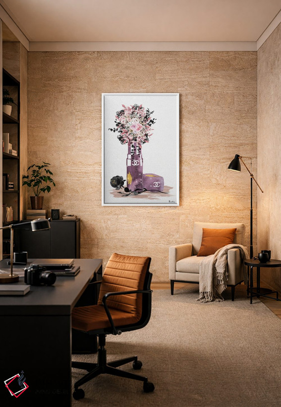 تابلو دکوراتیو گلدان رژلبی بنفش روشن اثر پوماکای بارون - D6W