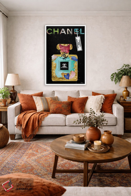 تابلو دکوراتیو بطری عطر فیروزه ای جواهرنشان فشن اثر پوماکای بارون - D1W