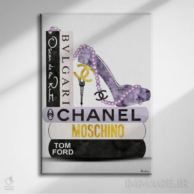 تابلو دکوراتیو Black & Gold High Heel On Fashion Book Stack,کفش پاشنه بل… اثر پوماکای بارون - نمای روبهرو روی دیوار