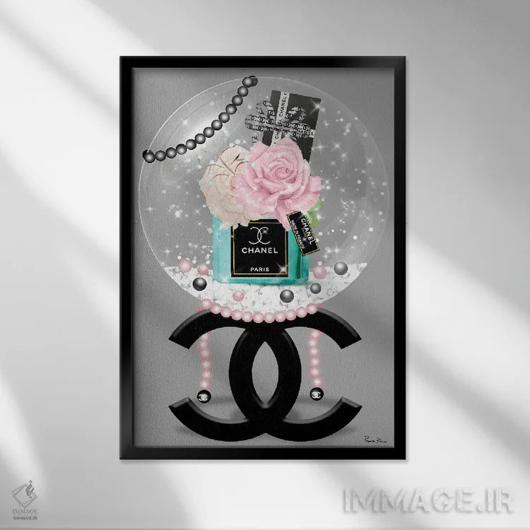 تابلو دکوراتیو گل رز با گونه سرخ و گلدان فیروزه ای مد درون توپ اکلیلی اثر پوماکای بارون - نمای قابدار مشکی