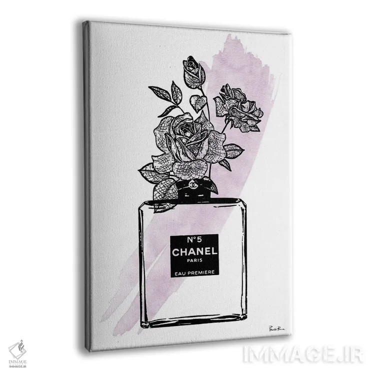 تابلو دکوراتیو گلدان بطری عطر رز با بافت متقاطع اثر پوماکای بارون - نمای پرسپکتیو محصول