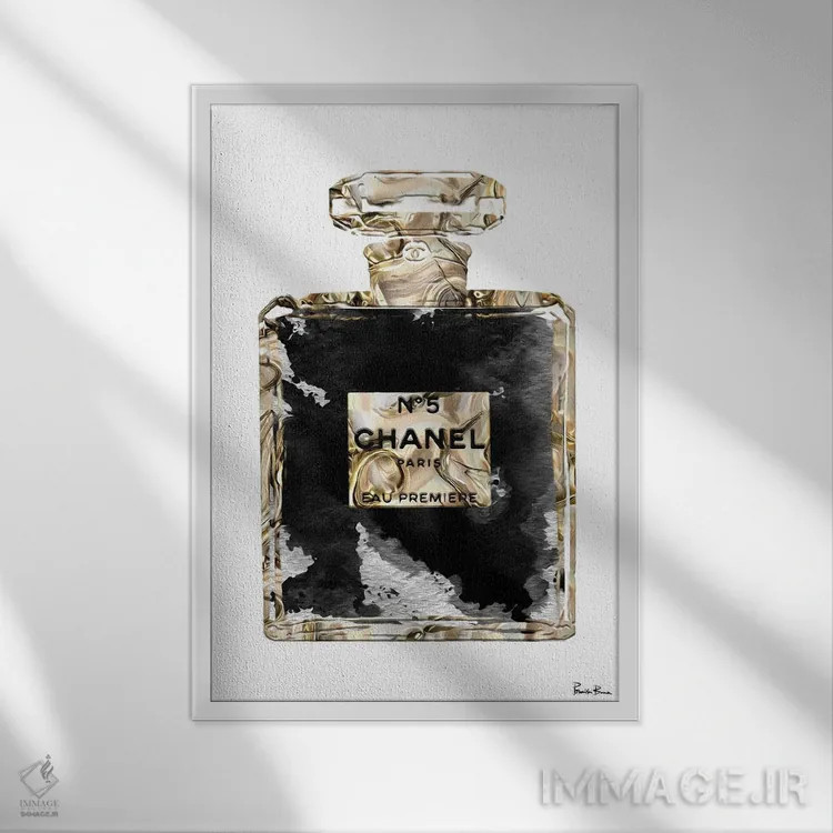 تابلو دکوراتیو هنر شیشه عطر طلایی مشکی مسی II اثر پوماکای بارون - نمای قابدار سفید