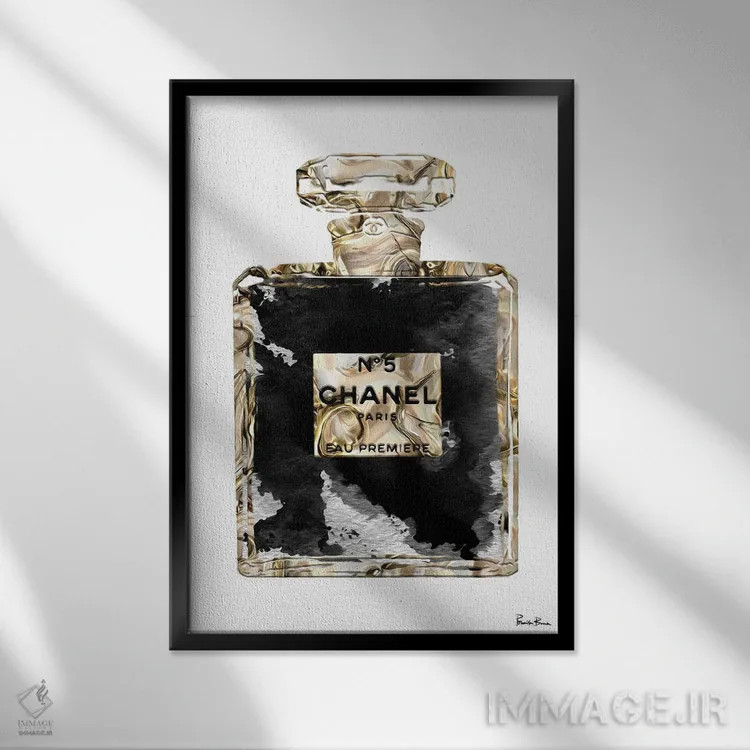 تابلو دکوراتیو هنر شیشه عطر طلایی مشکی مسی II اثر پوماکای بارون - نمای قابدار مشکی
