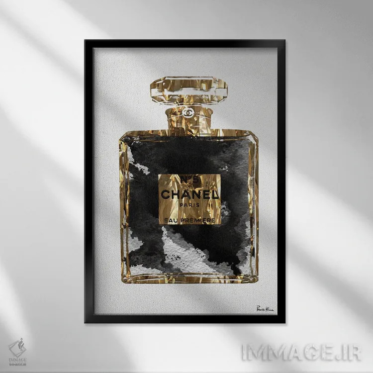 تابلو دکوراتیو هنر شیشه عطر طلایی مشکی مسی III اثر پوماکای بارون - نمای قابدار مشکی