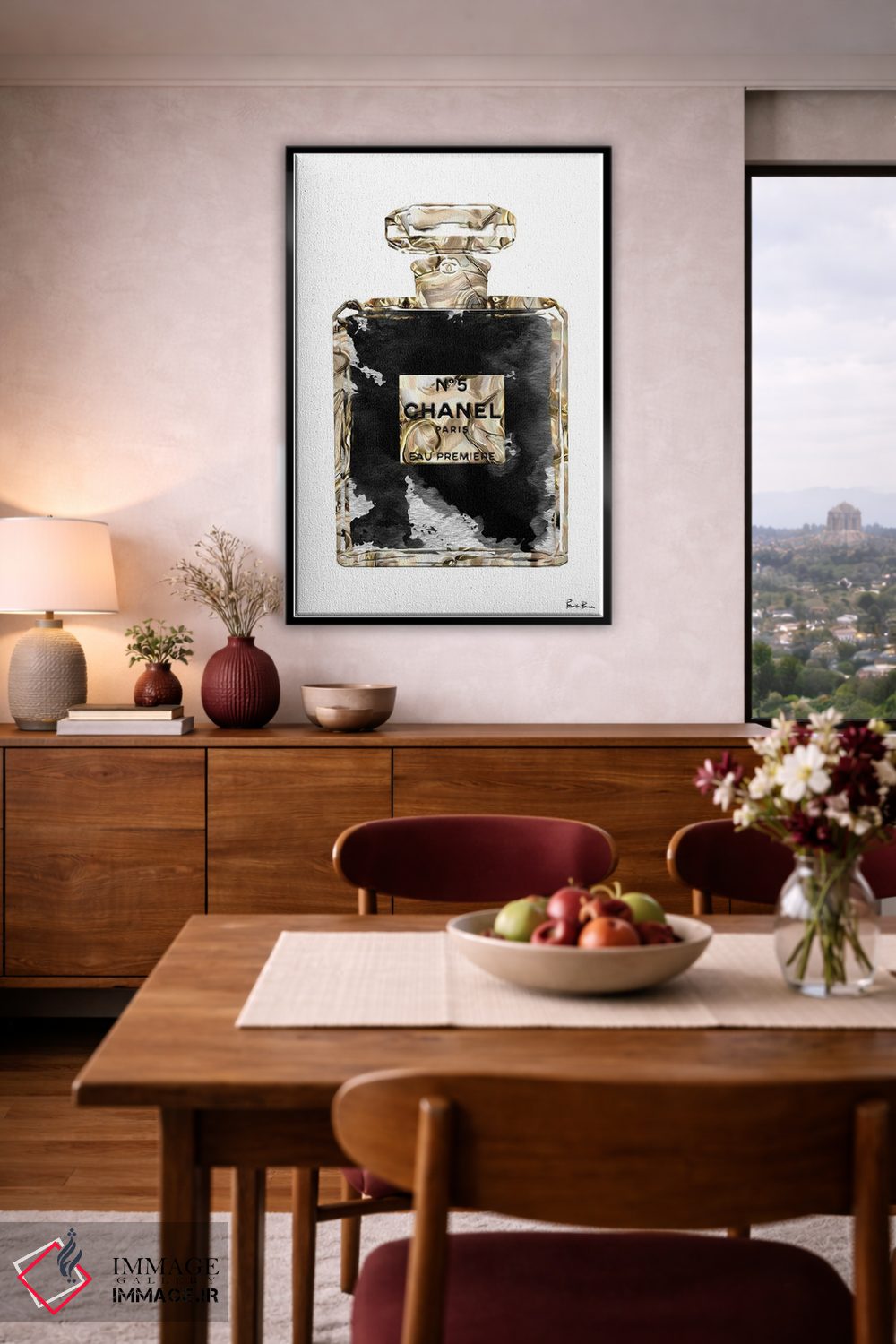 تابلو دکوراتیو هنر شیشه عطر طلایی مشکی مسی II اثر پوماکای بارون - D5B