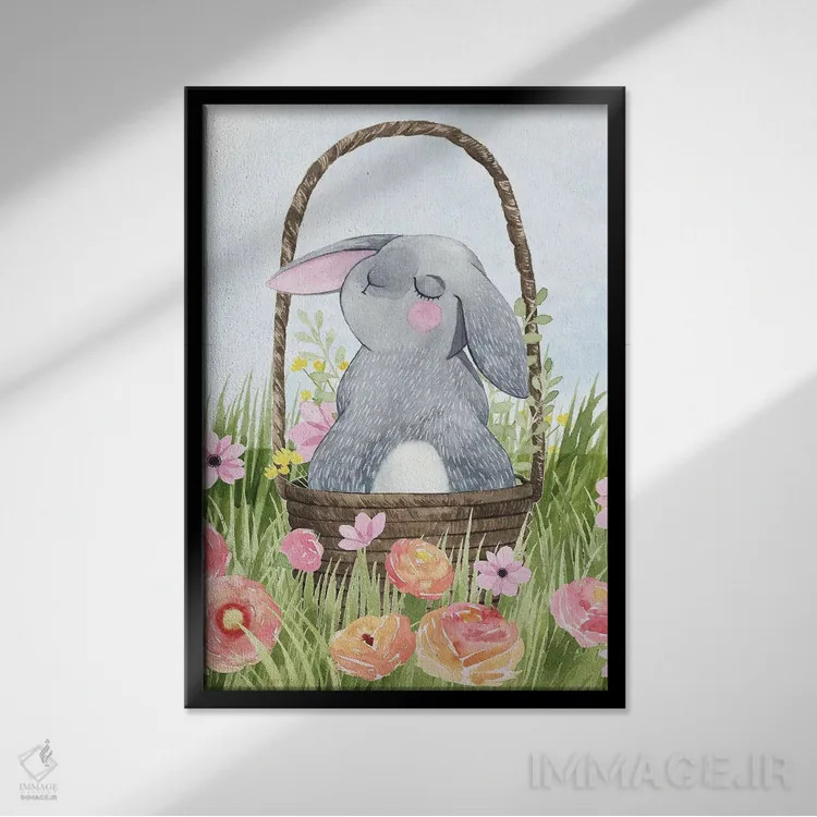 تابلو دکوراتیو دوستی خرگوشی دو اثر گریس پاپ - نمای قابدار مشکی