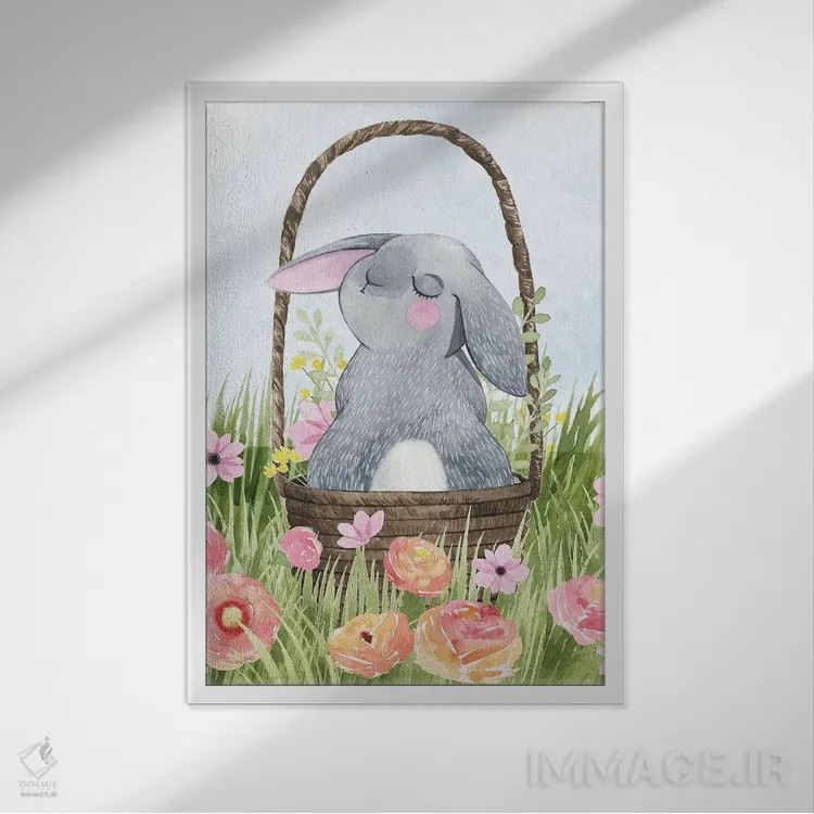 تابلو دکوراتیو دوستی خرگوشی دو اثر گریس پاپ - نمای قابدار سفید