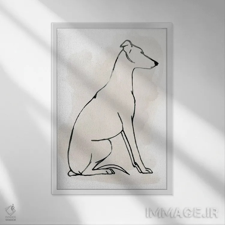 تابلو دکوراتیو طرح تازی یک اثر گریس پاپ - نمای قابدار سفید