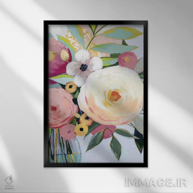 تابلو دکوراتیو دسته گل جورجیا دو اثر گریس پاپ - نمای قابدار مشکی