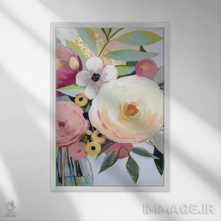 تابلو دکوراتیو دسته گل جورجیا دو اثر گریس پاپ - نمای قابدار سفید