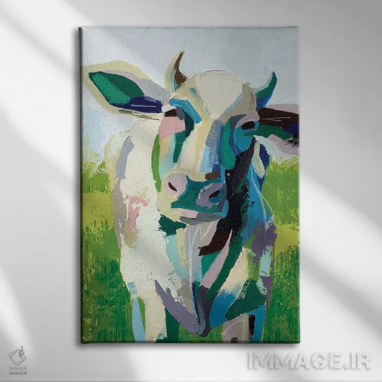 تابلو دکوراتیو گاو نقاشانه دو اثر گریس پاپ - نمای روبهرو روی دیوار