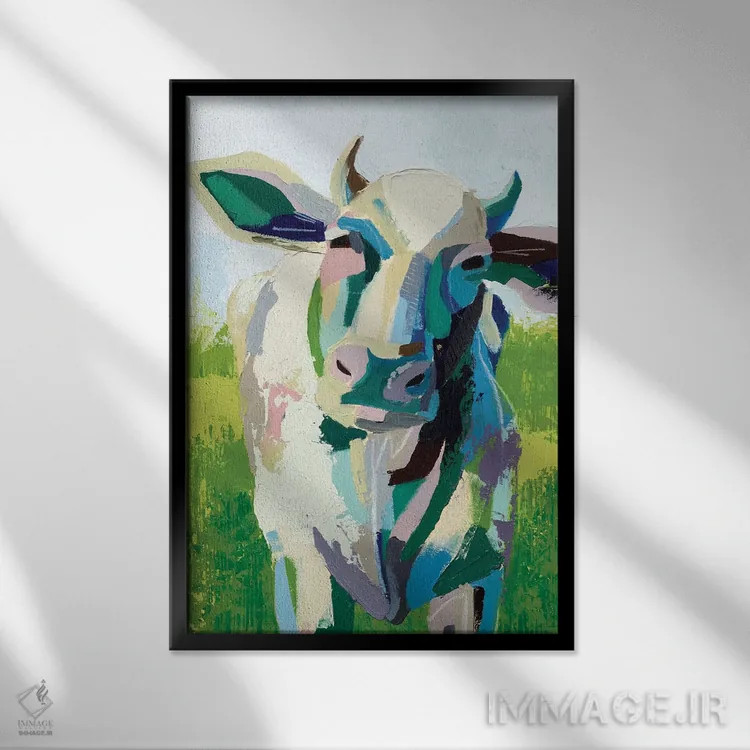 تابلو دکوراتیو گاو نقاشانه دو اثر گریس پاپ - نمای قابدار مشکی