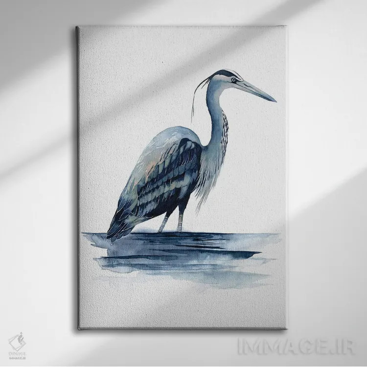 تابلو دکوراتیو حواصیل لاجوردی دو اثر گریس پاپ - نمای روبهرو روی دیوار