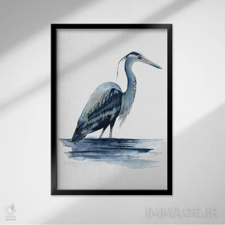 تابلو دکوراتیو حواصیل لاجوردی دو اثر گریس پاپ - نمای قابدار مشکی