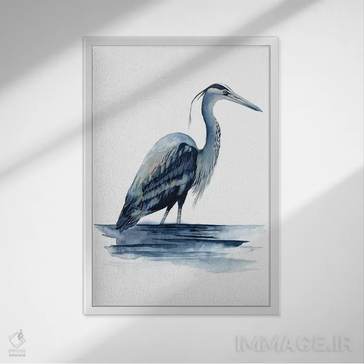 تابلو دکوراتیو حواصیل لاجوردی دو اثر گریس پاپ - نمای قابدار سفید