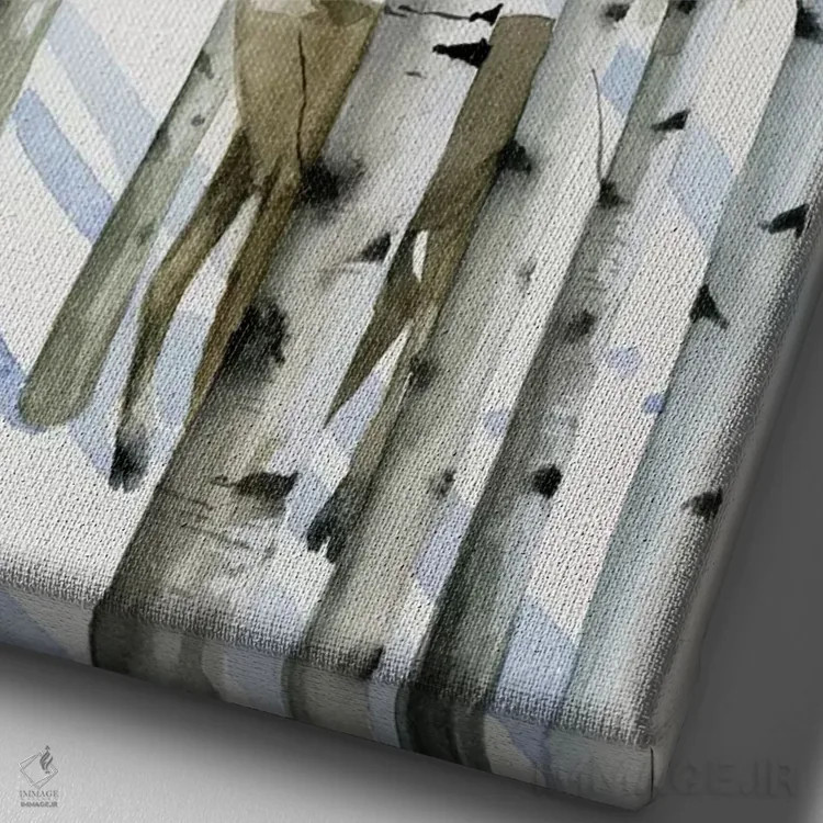 تابلو دکوراتیو گوزن در برف ۲ اثر گریس پاپ - نمای نزدیک بافت بوم