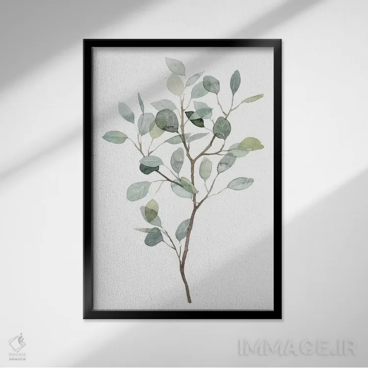 تابلو دکوراتیو اکالیپتوس شیشه ای دریایی ۱ اثر گریس پاپ - نمای قابدار مشکی