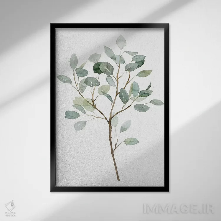 تابلو دکوراتیو اکالیپتوس شیشه ای دریایی ۲ اثر گریس پاپ - نمای قابدار مشکی