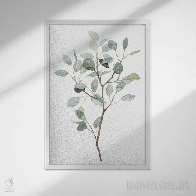 تابلو دکوراتیو اکالیپتوس شیشه ای دریایی ۱ اثر گریس پاپ - نمای قابدار سفید