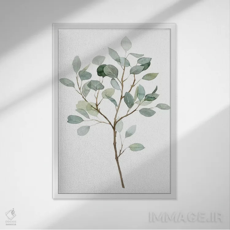 تابلو دکوراتیو اکالیپتوس شیشه ای دریایی ۲ اثر گریس پاپ - نمای قابدار سفید