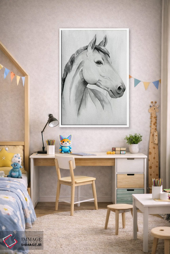 تابلو دکوراتیو اسب نر نقره ای ۱ اثر گریس پاپ - D1W