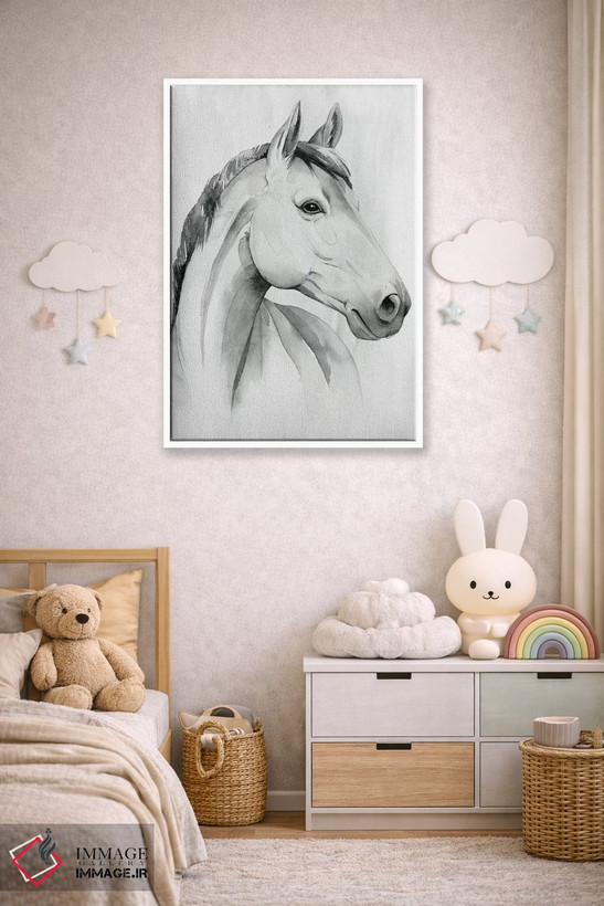 تابلو دکوراتیو اسب نر نقره ای ۱ اثر گریس پاپ - D4W