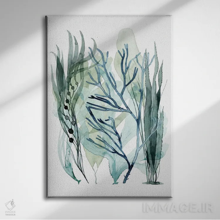 تابلو مینیمال برگ های دریایی ۳ اثر گریس پاپ - نمای روبهرو روی دیوار