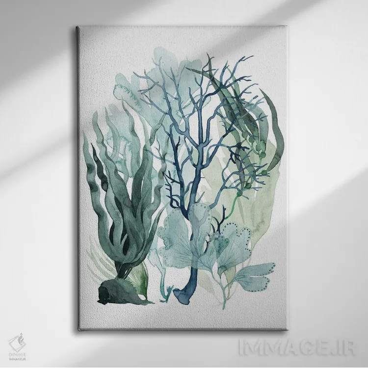 تابلو مینیمال برگ های دریایی ۴ اثر گریس پاپ - نمای روبهرو روی دیوار