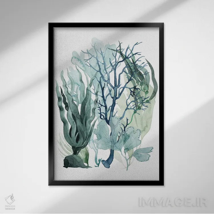 تابلو مینیمال برگ های دریایی ۴ اثر گریس پاپ - نمای قابدار مشکی