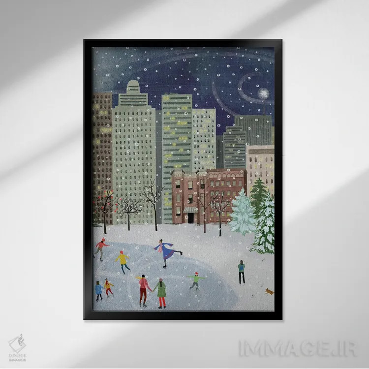 تابلو دکوراتیو کریسمس در شهر ۲ اثر گریس پاپ - نمای قابدار مشکی