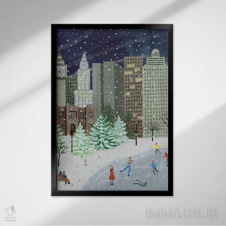 تابلو دکوراتیو کریسمس در شهر ۱ اثر گریس پاپ - نمای قابدار مشکی