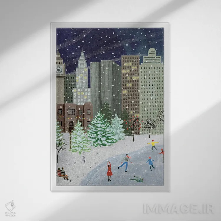 تابلو دکوراتیو کریسمس در شهر ۱ اثر گریس پاپ - نمای قابدار سفید