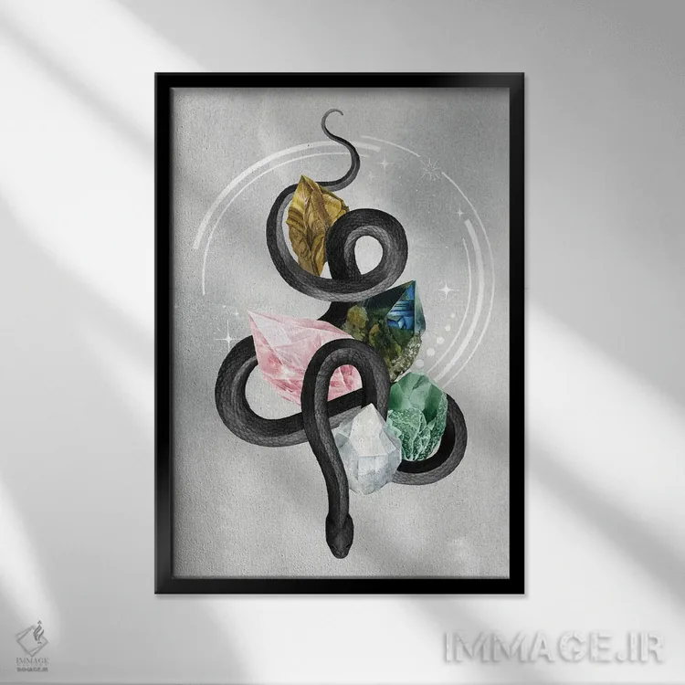 تابلو دکوراتیو افعی بلورین ۱ اثر گریس پاپ - نمای قابدار مشکی