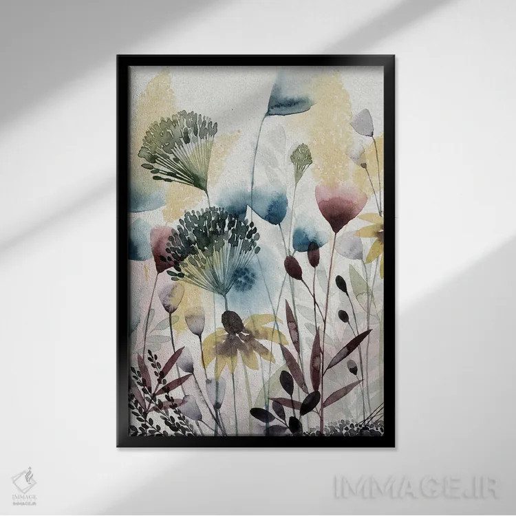تابلو دکوراتیو گل وحشی با آبرنگ I اثر گریس پاپ - نمای قابدار مشکی