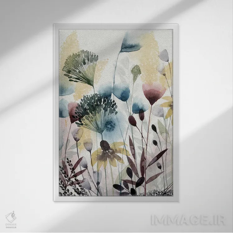 تابلو دکوراتیو گل وحشی با آبرنگ I اثر گریس پاپ - نمای قابدار سفید