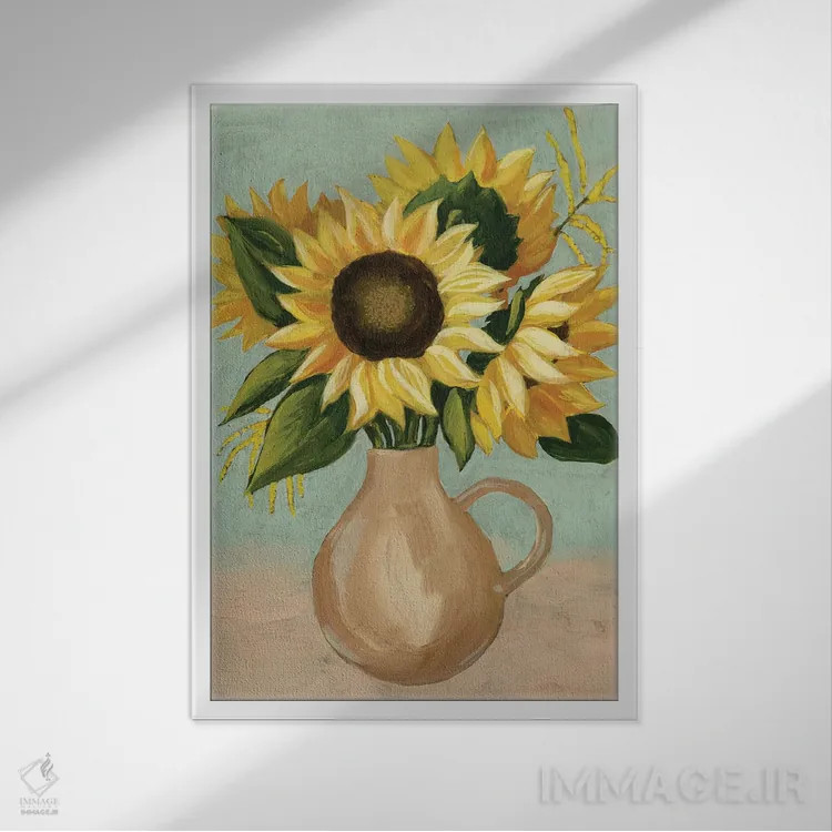 تابلو دکوراتیو عصرانه آفتابگردان I اثر گریس پاپ - نمای قابدار سفید
