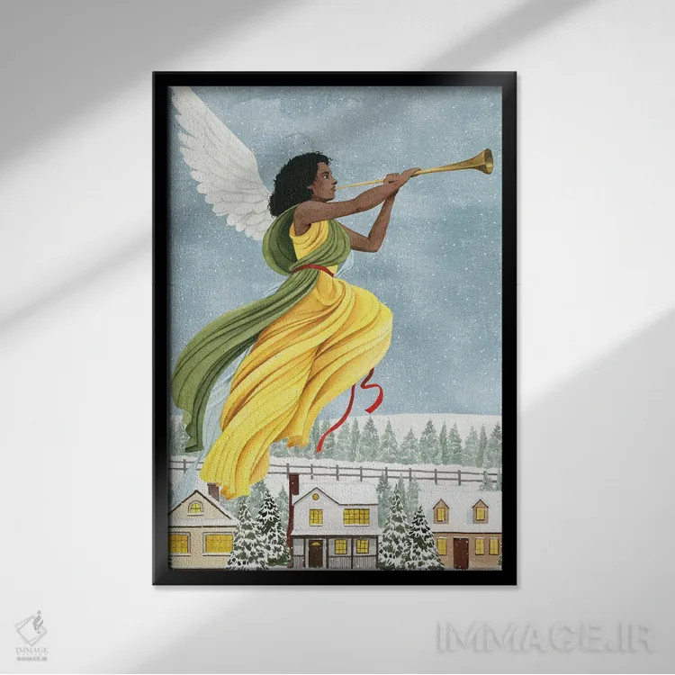 تابلو دکوراتیو فرشته کریسمس I اثر گریس پاپ - نمای قابدار مشکی