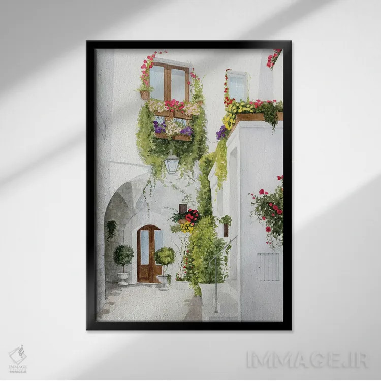تابلو دکوراتیو کوچه گل کاغذی I اثر گریس پاپ - نمای قابدار مشکی
