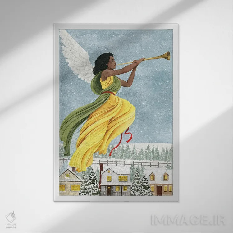 تابلو دکوراتیو فرشته کریسمس I اثر گریس پاپ - نمای قابدار سفید