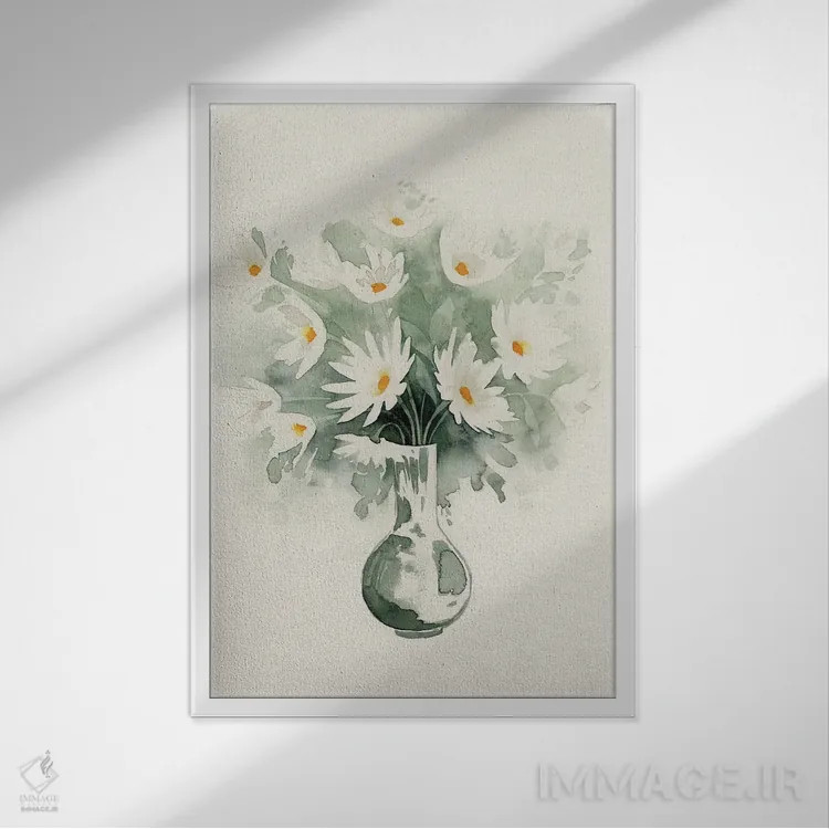 تابلو مدرن طرح دسته گل مینای II اثر گریس پاپ - نمای قابدار سفید